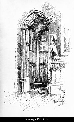 . Inglese: Herbert Railton dell'illustrazione di una finestra a bovindo . circa del 1895. Herbert Railton (1857-1910)[1] 146 Herbert Railton - Oriel nella Hall (modificato) Foto Stock