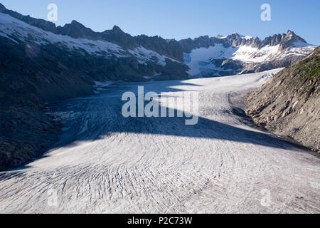 La lingua del ghiacciaio del Rodano, la sorgente del fiume Rodano, Uri Alpi del canton Vallese, Svizzera Foto Stock