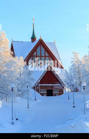La Svezia, Lapponia, regione elencato come patrimonio mondiale dall' UNESCO, Norrbotten County, Tradizionale Kiruna Tent-Shaped Chiesa stessa Foto Stock