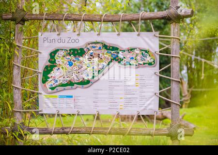 Francia, Sarthe, La Fleche, La Fleche Zoo, mappa del sito, costruita in un modo di trapper Foto Stock