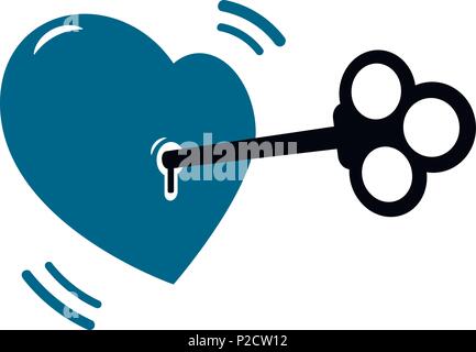 Cuore serratura con chiave su sfondo bianco Illustrazione Vettoriale