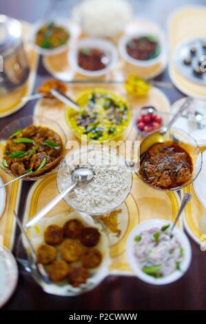 India Kerala State, Kochi, piatti tipici presso il ristorante Foto Stock