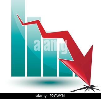 Grafico di grandi dimensioni e freccia su sfondo bianco in regresso Illustrazione Vettoriale