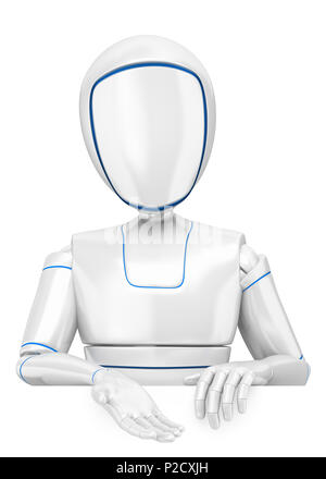 3d android futuristico illustrazione. Robot umanoide con la punta rivolta verso il basso. Isolato sullo sfondo bianco. Foto Stock