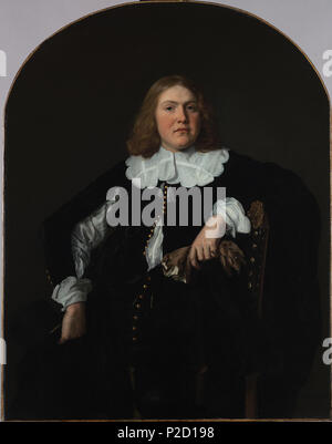 . Portret van een man . Nederlands: Dit prachtig geschilderde porta portret Bartholomeus van der Helst maakt in één blik duidelijk waarom zo veel Amsterdammers zich door de schilder wilden laten vereeuwigen. De zwier en elegantie die hij in zijn portretten sapevano te leggen passen uitstekend bij de smaak van de Rijke uomo di vrouw in de Gouden eeuw. Maar wie è toch die bionda, jonge man die ons zo zelfverzekerd, bijna arrogante zelfs, aankijkt? Hij zal een Amsterdammer zijn en een rijke bovendien. Buiten dat het hij zich kan veroorloven zich porta Van der Helst te laten portretteren hij draagt costruisce appositamente Foto Stock
