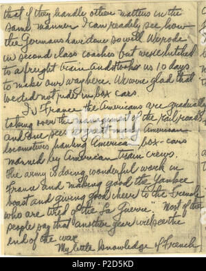 . Inglese: seconda pagina di una lettera da Arthur Rose Eldred a sua madre. Lettera scritta mentre in Italia durante la guerra mondiale I. Eldred fu il primo Eagle Scout nelle Boy Scouts of America. Trascritto su :Eldred Lettera - 1918 B, vedere anche : Autore:Arthur Rose Eldred . Il 23 luglio 1918. Arthur Rose Eldred 17 Eldred lettera1918Bpage2 Foto Stock