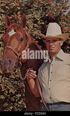 . Inglese: una cartolina di Michigan Quarter Horse Association Hall of Fame cavallo Sun eterna e il suo proprietario, Harold Howard. 1970. Premere Dukane 19 Sun eterna e Harold Howard cartolina Foto Stock