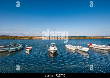 Le barche nel porto, villaggio di pescatori Fuzeta, Olhao, Algarve, PORTOGALLO Foto Stock