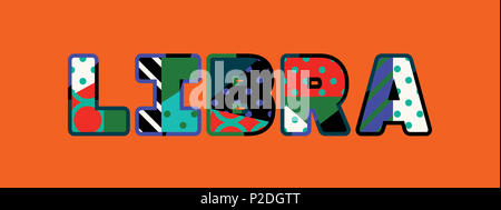 La parola libra concetto scritto in astratto colorato la tipografia. Foto Stock