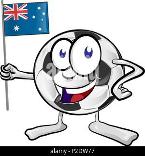 Pallone da calcio cartoon con bandiera australiana Illustrazione Vettoriale