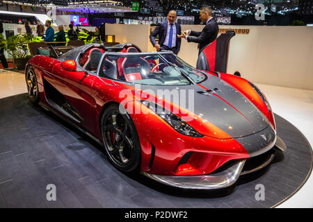 Ginevra, Svizzera - Marzo 8, 2017: 2018 Regera Koenigsegg auto sportiva presentati presso il 87th Geneva International Motor Show Foto Stock