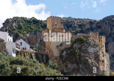Spagna, Andalusia, Zuheros, castello arabo sulla sua base di calcare sul bordo della sierra Foto Stock