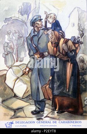 Cartello editado por la Delegación General de Carabineros. Obra de Paco Ribera. Año 1937. Zona Republicana. Guerra civile 1936-1939. Foto Stock