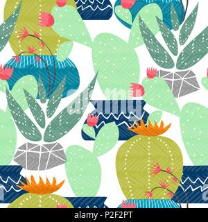 Impianto di Cactus seamless pattern, casa colorati interni piante messicana. Esotico sfondo floreale in mano stile disegnato. EPS10 vettore. Illustrazione Vettoriale