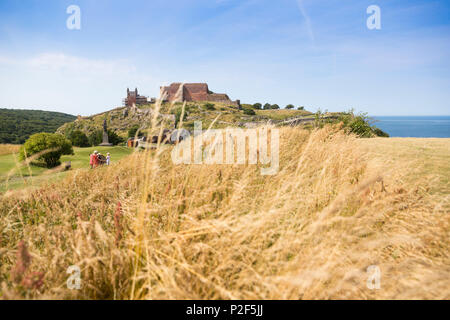 Maggiori rovine del castello e la fortificazione medievale, Hammershus, medioevo, Mar Baltico, Bornholm, Danimarca, Europa Foto Stock