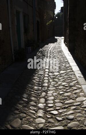 Spagna - Catalogna - Baix Empordá (distretto) - Gerona. Vullpellac; calle empedrada. Foto Stock