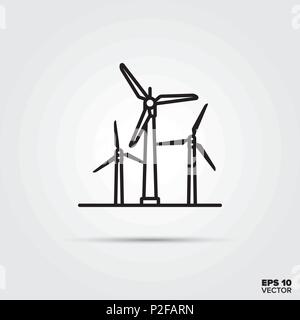 Le turbine eoliche icona linea vettore. Industria ed energia sostenibile simbolo. Illustrazione Vettoriale