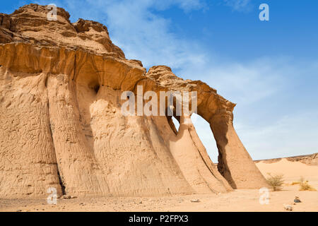 Tin Aregha arco di pietra arenaria in montagne Akakus, Libia, sahara Africa del Nord Foto Stock