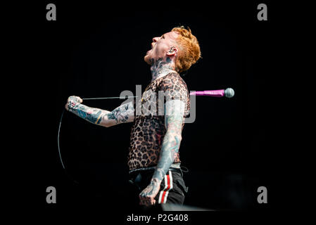 Firenze, Italia. Xiv Jun, 2018. L'inglese punk rock band Frank Carter & i rattlesnakes esecuzione dal vivo sul palco a Firenze rocce festival 2018, apertura per i Foo Fighters. Foto: Alessandro Bosio/Pacific Premere Credito: Alessandro Bosio/Alamy Live News Foto Stock