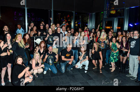 Las Vegas, Nevada, 14 giugno 2018. Lizzy Borden celebra il rilascio del suo nuovo album 'My mezzanotte cose' con un album release party al Hard Rock Cafe sul Las Vegas Strip. Jim Mc fiorentino'd'evento. Credito: Ken Howard/Alamy Live News Foto Stock