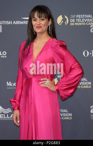 Montecarlo, Monaco. Il 15 giugno, 2018. Montecarlo, 58th International Television Festival cerimonia di apertura del tappeto rosso nella foto: Dina Shahibi Credit: Indipendente Agenzia fotografica/Alamy Live News Foto Stock