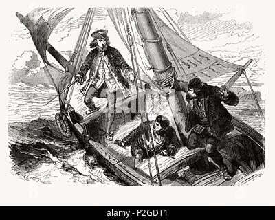 René Descartes (650). Filósofo y matemático francés duranti onu de sus viajes. Grabado de 1866. Foto Stock