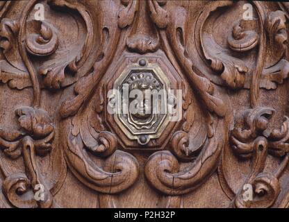 Catedral de Astorga, provincia de León. Detalle de la puerta. Foto Stock