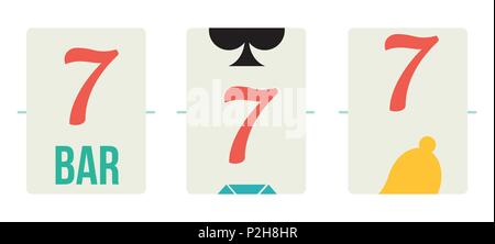 Illustrazione Vettoriale della slot machine bobine con lucky sevens nella piana minima in stile retrò Illustrazione Vettoriale