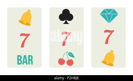 Illustrazione Vettoriale della slot machine bobine con lucky sevens nella piana minima in stile retrò Illustrazione Vettoriale