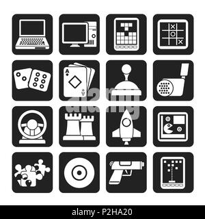 Silhouette di giochi per computer Icone e strumenti - vettore icona impostare Illustrazione Vettoriale