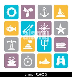 Silhouette Marine e le icone del mare - vettore icona impostare Illustrazione Vettoriale