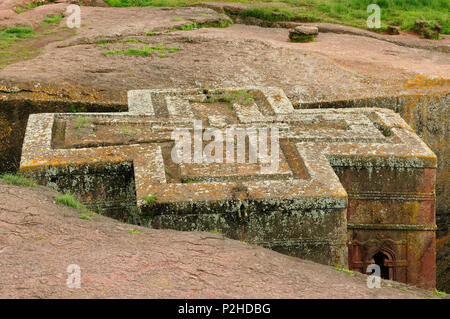 Chiesa Etiope scolpire nella roccia di Lalibela. San Giorgio anciet chiesa ortodossa Foto Stock