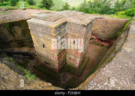 Chiesa Etiope scolpire nella roccia di Lalibela. San Giorgio anciet chiesa ortodossa Foto Stock