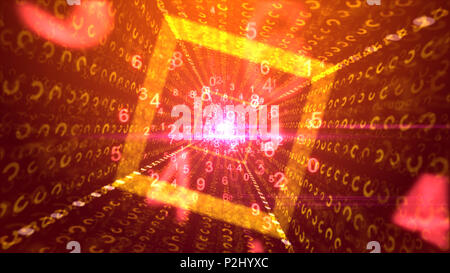 Un piacevole 3d rendering di whirling rosa e giallo cifre passando attraverso una piazza golden tunnel con plasma di spumanti medio e jolly trave di supporto Foto Stock