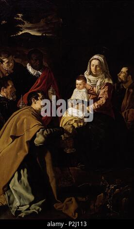 "Adorazione dei Magi", 1619, Barocco spagnolo, olio su tela, 203 cm x 125 cm, P01166. Autore: Diego Velázquez (1599-1660). Posizione: Il MUSEO DEL PRADO-PINTURA, MADRID, Spagna. Noto anche come: ADORACION DE LOS REYES MAGOS. Foto Stock