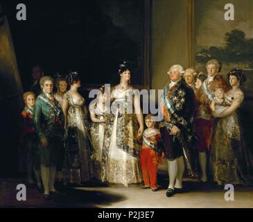 "La famiglia di Carlos IV", 1800, olio su tela, cm 280 x 336 cm, P00726. Autore: Francisco de Goya (1746-1828). Posizione: Il MUSEO DEL PRADO-PINTURA, MADRID, Spagna. Foto Stock