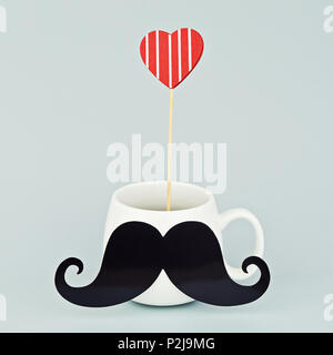 Grande tazza bianca con baffi neri e cuore rosso per celebrare la festa del papà. Biglietto di auguri al Padre il padre il giorno di San Valentino concetto, formato quadrato c Foto Stock