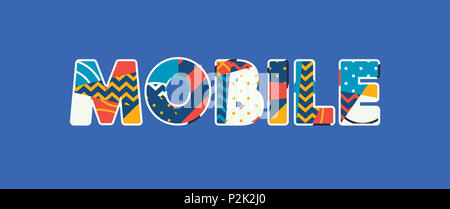 Il word MOBILE concetto scritto in astratto colorato la tipografia. Foto Stock