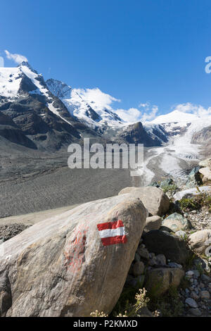 Grossglockner 3798 m, Strada alpina di Grossglockner, la montagna più alta in Austria, ritiro del ghiacciaio, fusione, cambiamenti climatici, Hoh Foto Stock