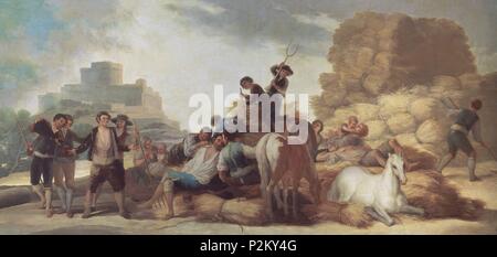 'L'Aia, o Estate", 1786, olio su tela, 276 cm x 641 cm, P00794. Autore: Francisco de Goya (1746-1828). Posizione: Il MUSEO DEL PRADO-PINTURA, MADRID, Spagna. Noto anche come: LA ERA O EL VERANO; L'AIRE OU LA MOISSON OU L'ETE. Foto Stock