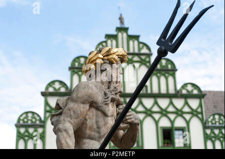 Nettuno figura sulla piazza del mercato, Weimar, Turingia, Germania Foto Stock