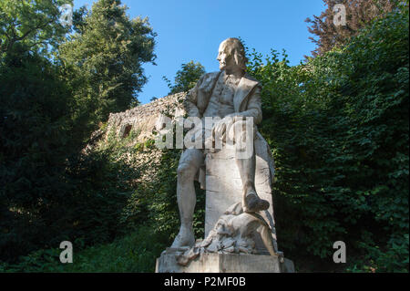 William Shakespeare memorial, parco rovina, Parco an der Ilm, Weimar, Turingia, Germania Foto Stock