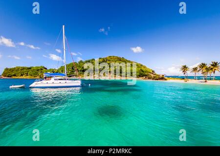 Caraibi, Piccole Antille, Saint Vincent e Grenadine, Mayreau Isola, Salt Whistle Bay Beach e Coconut Grove Foto Stock