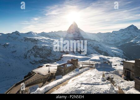 La Svizzera, Vallese, Zermatt, Gornergrat (3100 m), il punto di vista sul Cervino (4478 m) Foto Stock