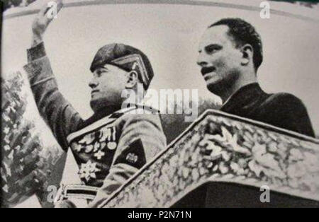 . Inglese: Questo file contiene una fotografia di Unione Britannica dei Fascisti leader Oswald Moseley e fascista italiana leader e Primo Ministro italiano Benito Mussolini. 1936. probabilmente un italiano di fotografo ufficiale. 67 Oswald Mosley e Benito Mussolini 1936 Foto Stock