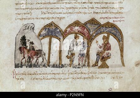 HISTORIA MATRITENSIS DT PG 35- HISTORIA DE LOS EMPERADORES BIZANTINOS desde el año 811 al 1057. Autore: John Skylitzes (XI sec.). Posizione: Biblioteca Nacional-COLECCION, MADRID, Spagna. Foto Stock