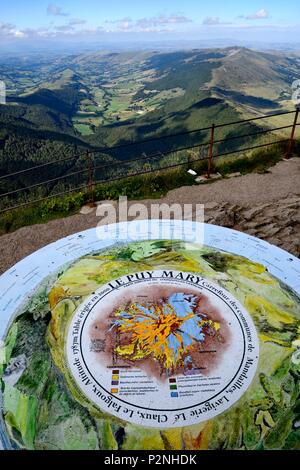 Francia, Cantal, Puy Mary, summit, panorama dalla tabella di orientamento Foto Stock