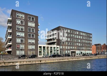 Francia, Nord, Lille, Bois Blancs quartiere residenziale, residences sulle rive della Deule e vicino al EuraTechnologies Business Park centro ICT di eccellenza nella metropoli di Lille Foto Stock
