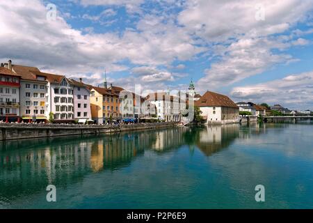 La Svizzera, Soletta, la vista della città, del fiume Aare, il centro storico con il XVIII secolo St Ursen (Cattedrale di San Ursenkathedrale), l'architetto Gaetano Matteo Foto Stock