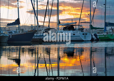 Barche a vela nel porto, Knysna, Provincia del Capo Occidentale, Sud Africa Foto Stock